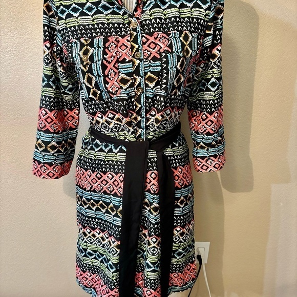 Speed Control Dress Small Black Geometric Pattern Hot Pink Teal Green White - Picture 3 of 16